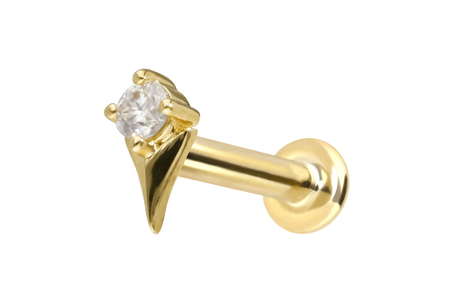 14 Karat Gold Labret Piercing mit Innengewinde MOISSANIT + PFEILSPITZE